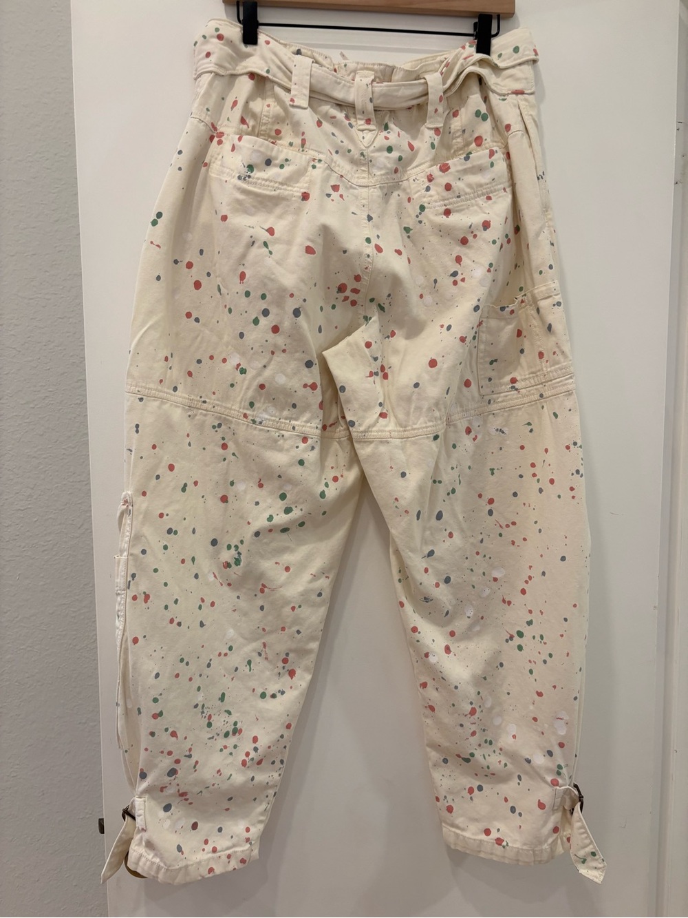 Free People Paint-Splatter oversized Utility Cargo Pocket Pants Cuffed Jeans - Picture 2 of 8